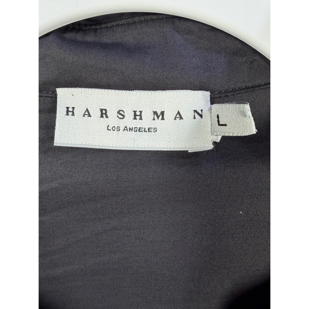 Harshman Button Down Shirt Womens L Black Puff Sleeve Tie Cuff Cotton Blouse - Picture 3 of 8